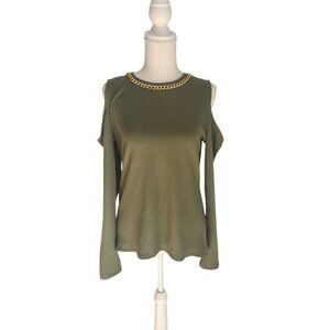 INC International Concepts Cold Shoulder Ribbed Knit Sweater Green Large NEW NWT